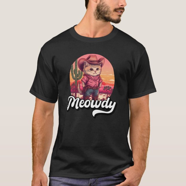 Meowdy Texas Cat Meme Country Music Cowgirl Niedli T-Shirt (Vorderseite)
