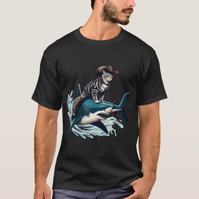Meowdy Texas Cowboy Rodeo Katzenfahrt auf Shark T- T-Shirt (Vorderseite)