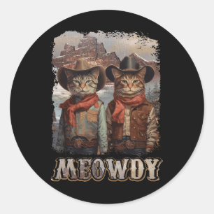 Meowdy Western Country Side Cat Hat Vintag Cool C Runder Aufkleber