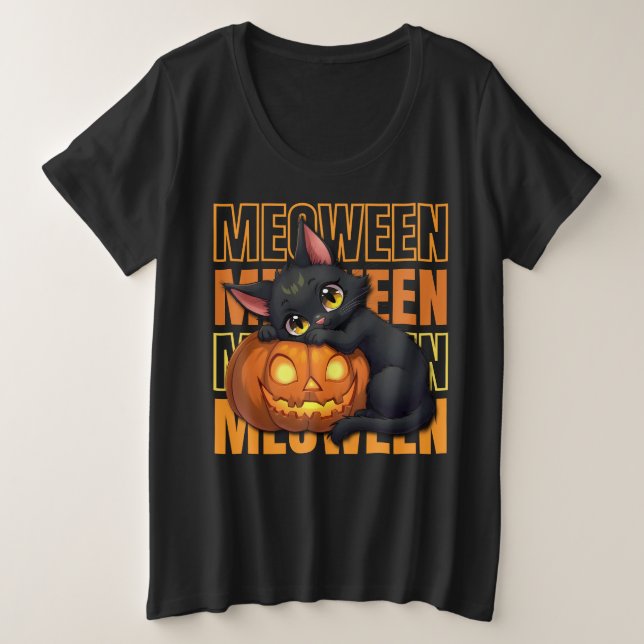 MEOWEEN - Katzenliebhaber Halloween Große Größe T-Shirt (Design vorne)