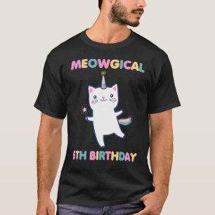 Meowgical 5th Birthday Kitty 5 Year Old Bday Cat T-Shirt