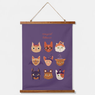 Meowgical Cat in Kostümen Halloween Wandteppich Mit Holzrahmen