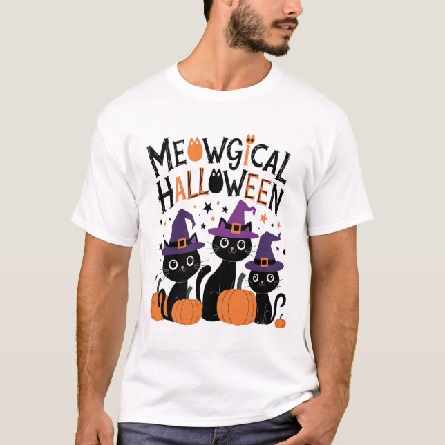 Meowgical Halloween - Niedliche Hexenkatzen zum En T-Shirt (Vorderseite)