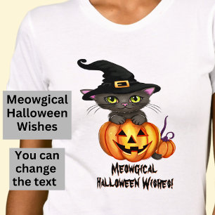 Meowgical Halloween wünscht Katze Hexenhut Pumpkin T-Shirt