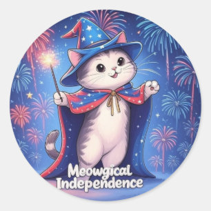 Meowgical Independence - Patriotic Wizard Cat Runder Aufkleber