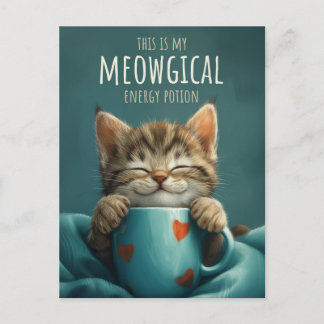 Meowgical Morning, ein Niedlicher Cat & Coffee Art Postkarte