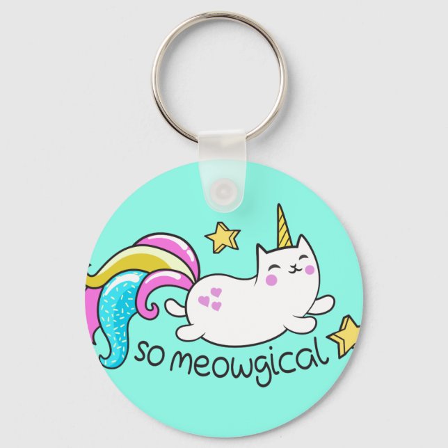 Meowgical Niedlich Unicorty Kitty Glitzer Glitzern Schlüsselanhänger (Vorderseite)