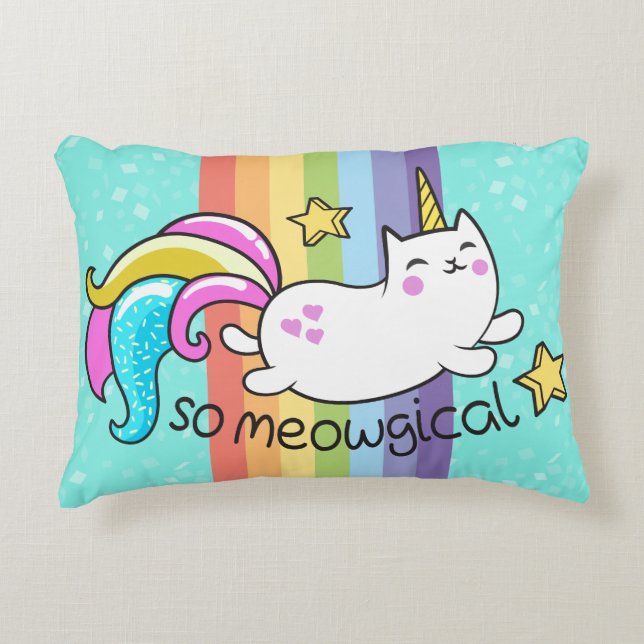 Meowgical Niedlich Unicorty Kitty Glitzer Glitzern Zierkissen (Vorderseite)