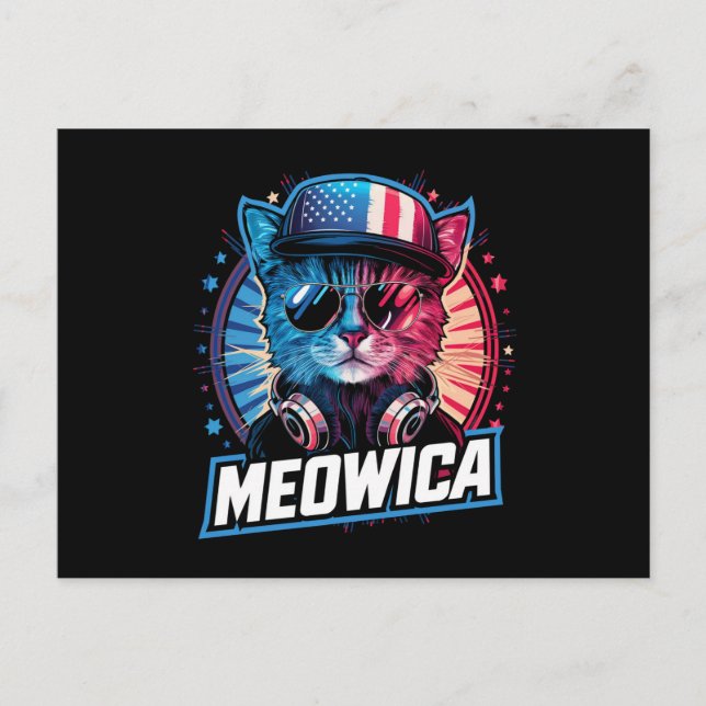 Meowica 4. Juli Cat American Flag Amerika USA Postkarte (Vorderseite)