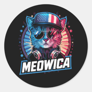 Meowica 4. Juli Cat American Flag Amerika USA Runder Aufkleber