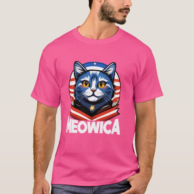 Meowica 4. Juli Cat Graphic American Flag Amer T-Shirt (Vorderseite)