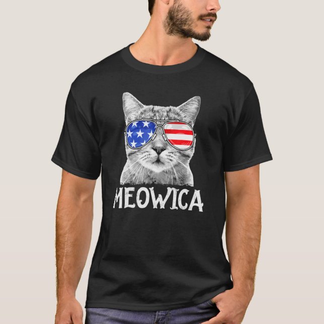 Meowica 4. Juli Cat Merica USA Flaggen Kitten T-Shirt (Vorderseite)