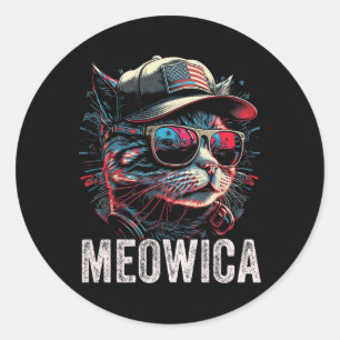 Meowica 4. Juli Katze American Flag Amerika USA Runder Aufkleber