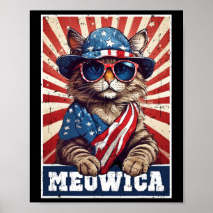 Meowica 4. Juli Katze American Flag Cat Funny 4t Poster