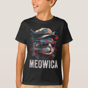 Meowica 4. Juli Katze Amerikanische Flagge Amerika T-Shirt