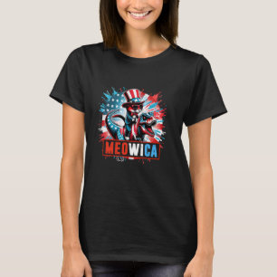 Meowica 4. Juli Katze Reitet T Rex Dinosaurier US T-Shirt