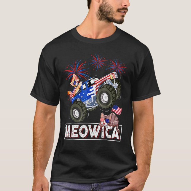 Meowica 4. Juli Katzen Monster Trucks American F T-Shirt (Vorderseite)