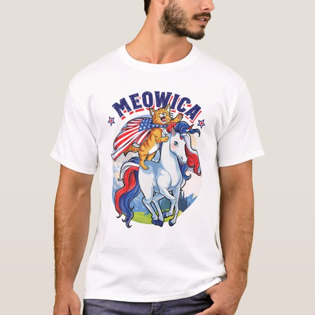 Meowica 4. Juli Katzenreiten Einhorn Frauen Merika T-Shirt (Vorderseite)