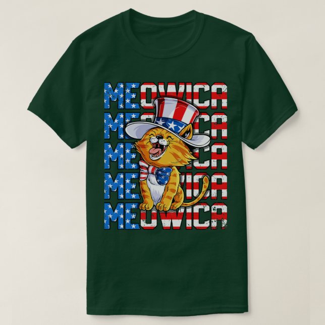 Meowica 4. Juli Merica Kat American Flag Onkel T-Shirt (Design vorne)