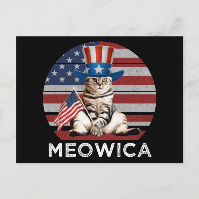 Meowica 4. Juli Patriotische Amerikanische Katze Postkarte (Vorderseite)