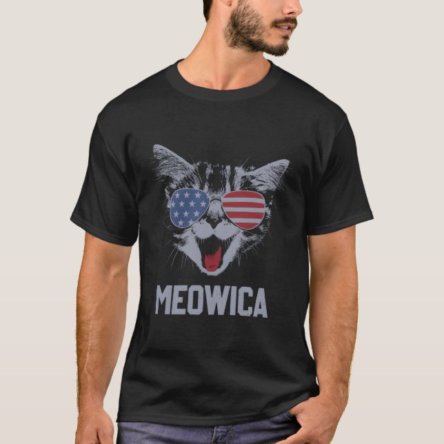 Meowica 4. Juli Pawtriotic Kitty Merica Cat Us Fl T-Shirt (Vorderseite)