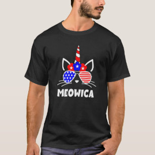 Meowica 4. Juli Unicorn Cat Us Flag Sonnenbrille T-Shirt