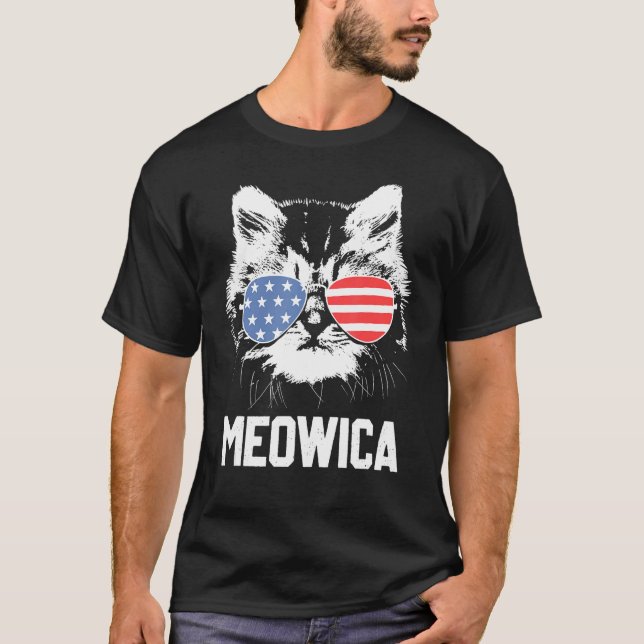 Meowica 4th July Pawtriotic Kitty Merica Cat Us Fl T-Shirt (Vorderseite)