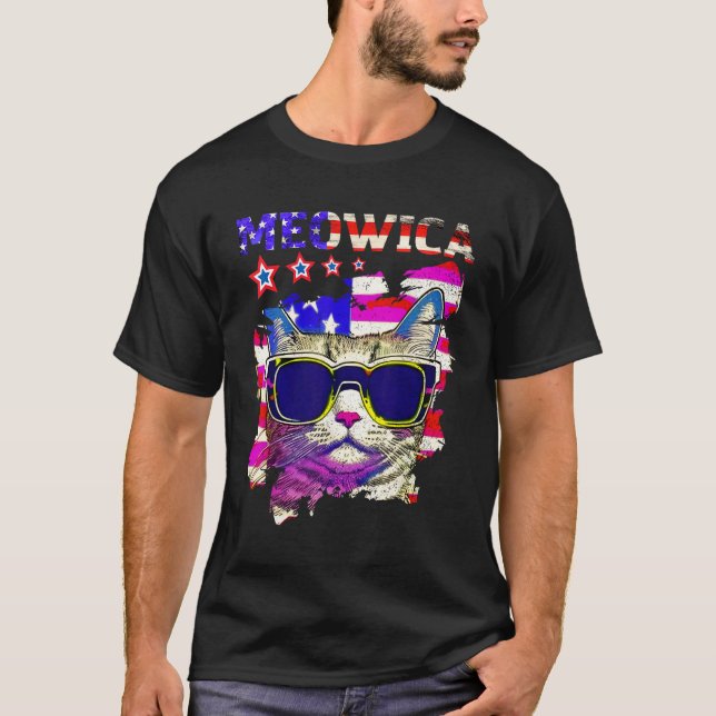 Meowica 4th Of July  Cat American Flag USA Patriot T-Shirt (Vorderseite)