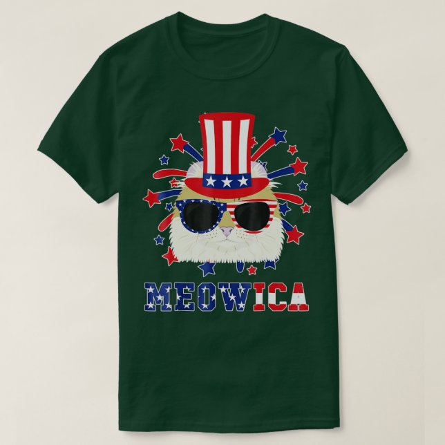 Meowica American Curl Cat 4. Juli T-Shirt (Design vorne)