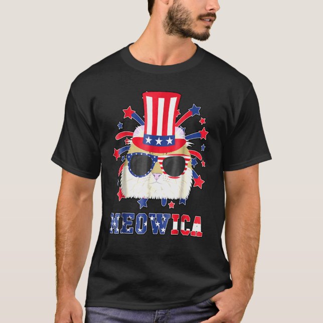 Meowica American Curl Cat 4. Juli T-Shirt (Vorderseite)