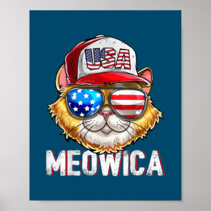 Meowica American Flag Cat 4. Juli Trucker Hat Poster