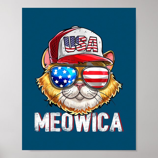 Meowica American Flag Cat 4. Juli Trucker Hat Poster (Vorne)