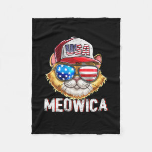 Meowica American Flag Cat 4th July Trucker Fleecedecke