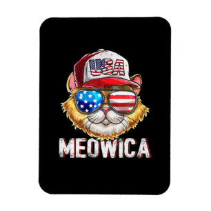 Meowica American Flag Cat 4th July Trucker Magnet