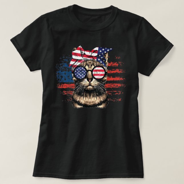 Meowica American Flag Cat chaotischen Bug mit Sung T-Shirt (Design vorne)