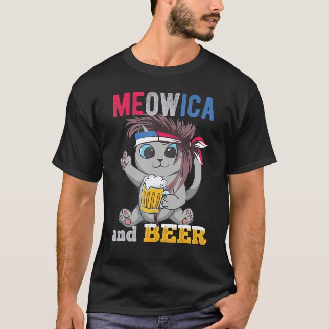 Meowica American Patriotic Mullet Cat Celebrating T-Shirt (Vorderseite)