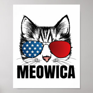 Meowica Americat 4. Juli USA Flaggen Sungl Funny Poster