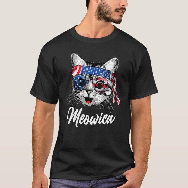 Meowica Cat American Flag Fourth of July T-Shirt (Vorderseite)