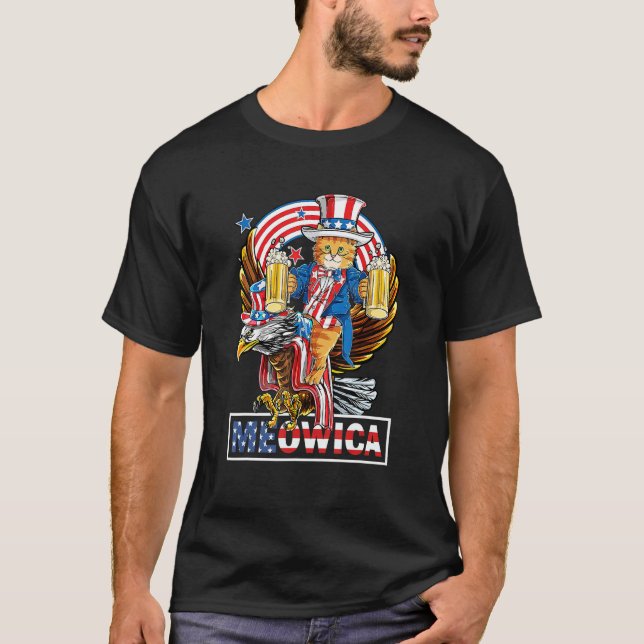 Meowica Cat Riding Eagle Patriotic American Flag C T-Shirt (Vorderseite)