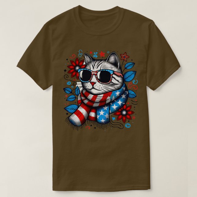 meowica cat Sonnenbrille Amerikanische Flagge 4. J T-Shirt (Design vorne)