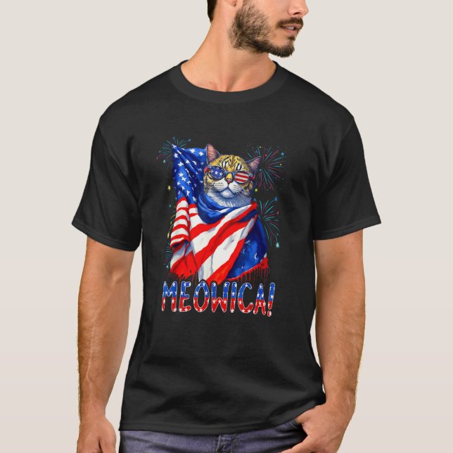 MEOWICA Cat Sunglasses Cat Merica American Flag 4t T-Shirt (Vorderseite)