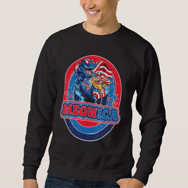 Meowica Cat T Rex Dinosaur 4th Of July American Fl Sweatshirt (Vorderseite)