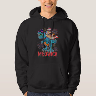 Meowica Cat T Rex Dinosaurier 4. Juli American Fl Hoodie
