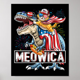 Meowica Cat T Rex Dinosaurier 4. Juli American Fl Poster