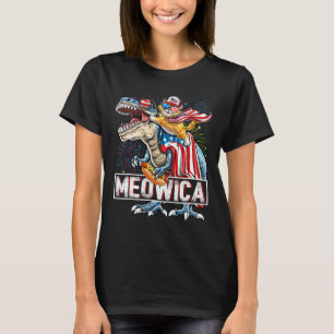 Meowica Cat T Rex Dinosaurier 4. Juli American Fl T-Shirt