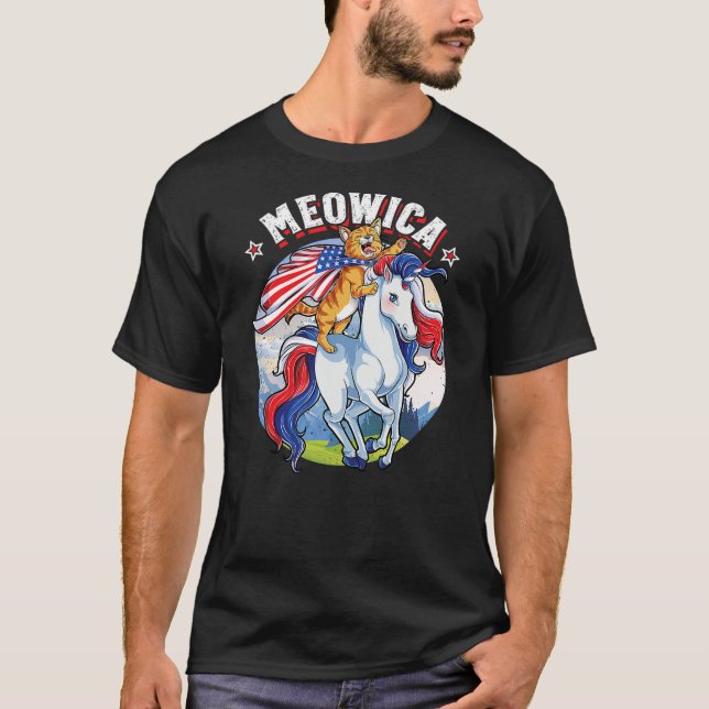 Meowica Cat Unicorn 4th of July T shirt Kids Girls (Vorderseite)