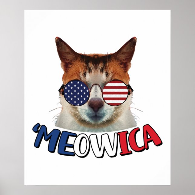 Meowica Cat USA 4. Juli Cat Lover Funny Poster (Vorne)