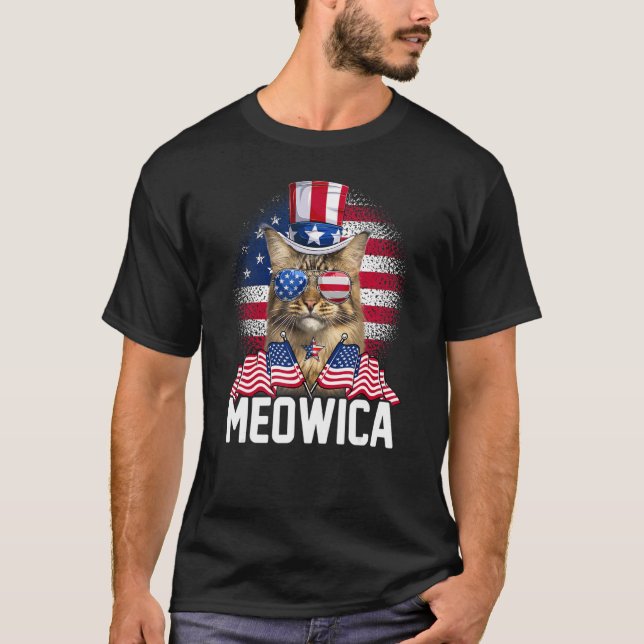 Meowica Cat Usa Flag Sonnenbrille & Uncle Sam Hat  T-Shirt (Vorderseite)