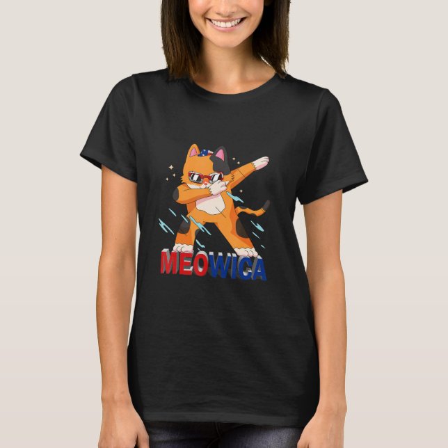 Meowica Hauskatze 4. Juli Patriotische Amerikaneri T-Shirt (Vorderseite)