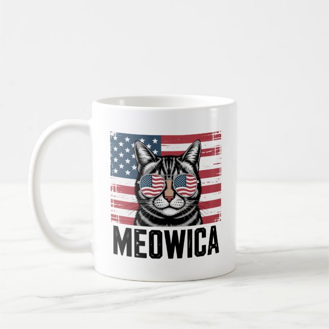 Meowica Katze 4. Juli Shirt - Patriotische Katze L Kaffeetasse (Links)